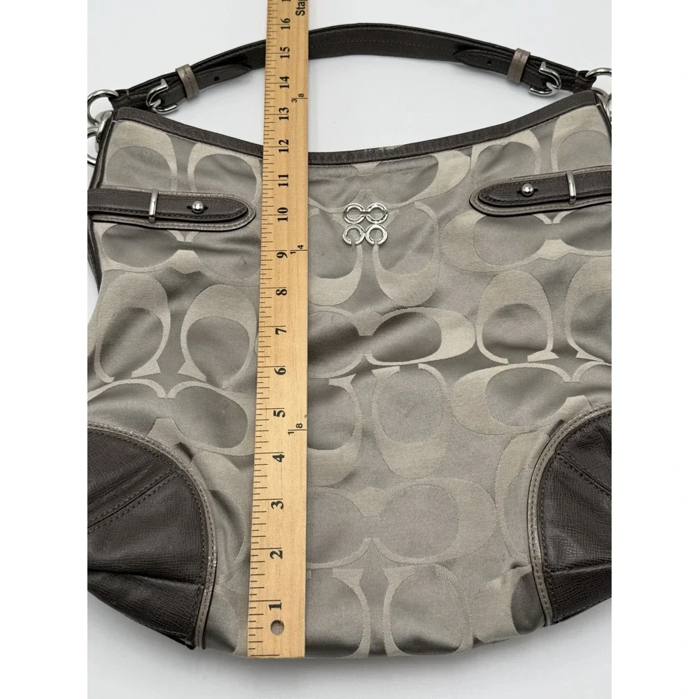 COACH Handbag Colette Signature Gray Sateen Leather Canvas Hobo Timeless Purse